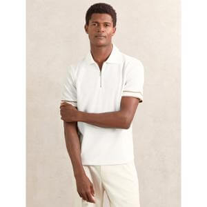 REISS Zain Textured Half-Zip Tipped Polo Shirt
